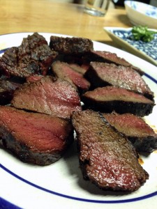 鹿肉の味噌炭火焼き、出来上がり