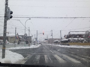 雪の降る豊岡市内