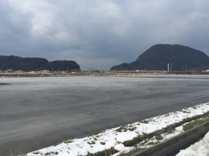 田んぼ一面氷