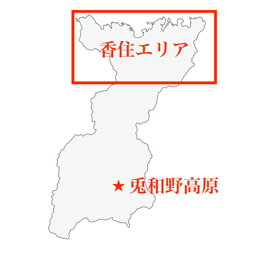 香美町での香住と兎和野高原の位置関係