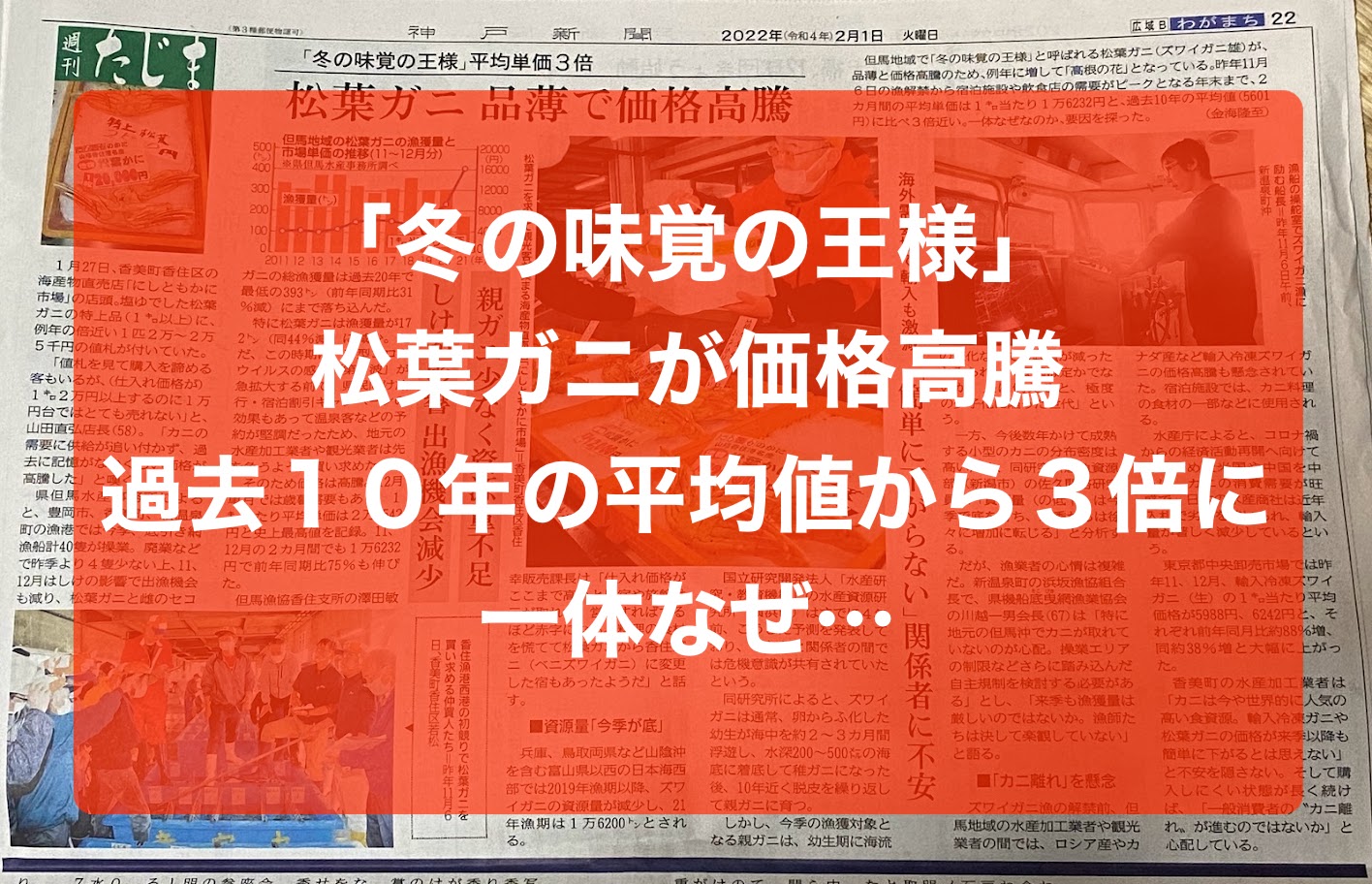 神戸新聞「カニ高騰」の記事