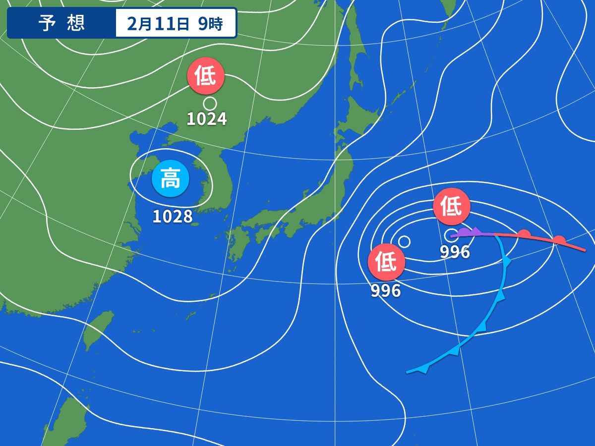 南側にあった南岸低気圧は昨日のうちに東へと消えて行きました