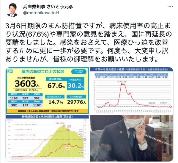 病床使用率高止まりのため、まん延防止等重点措置延長へ