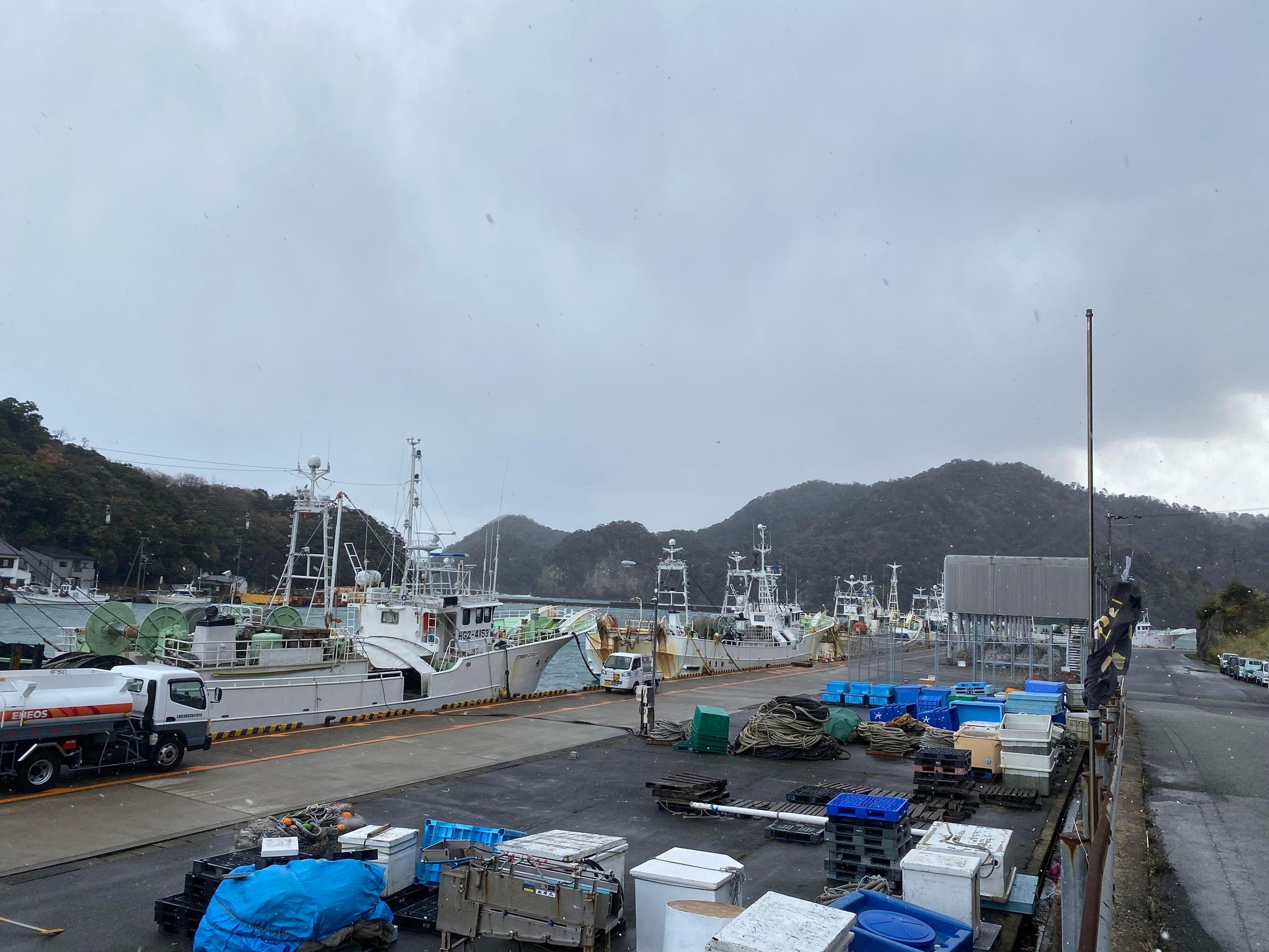 柴山港にて。よくみるとみぞれが