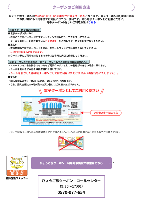 ひょうご旅クーポンの利用方法について、公式サイトの説明