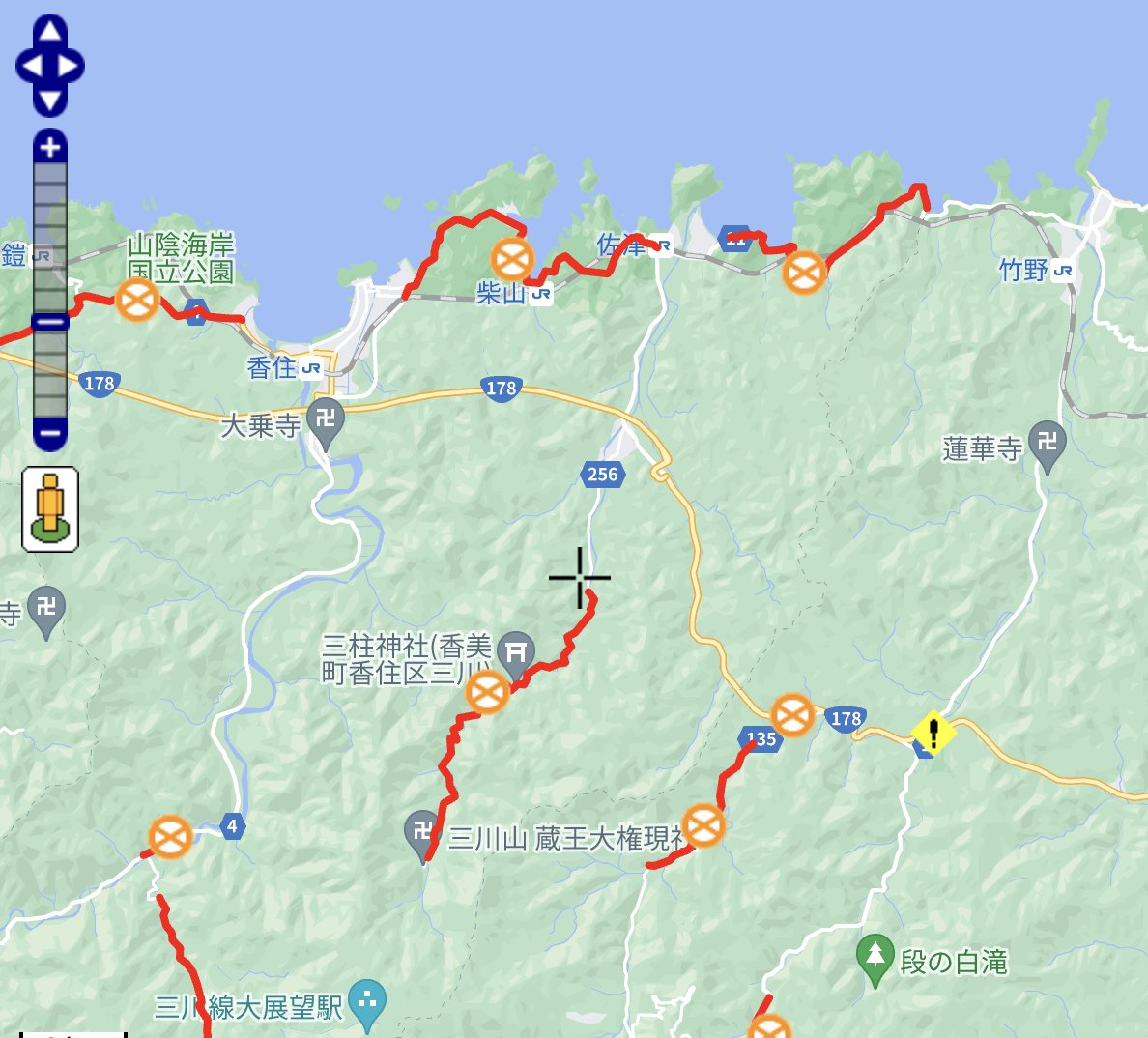 ８月１５日の午後、通行止めで佐津が陸の孤島に！！