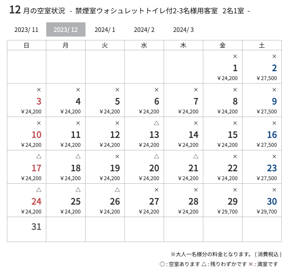 令和５年１２月空室状況