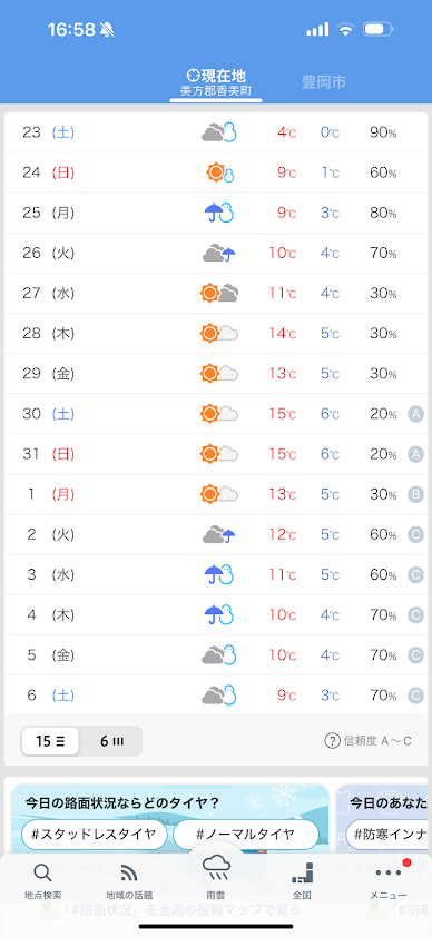 Yahoo!天気予報より年末年始予想