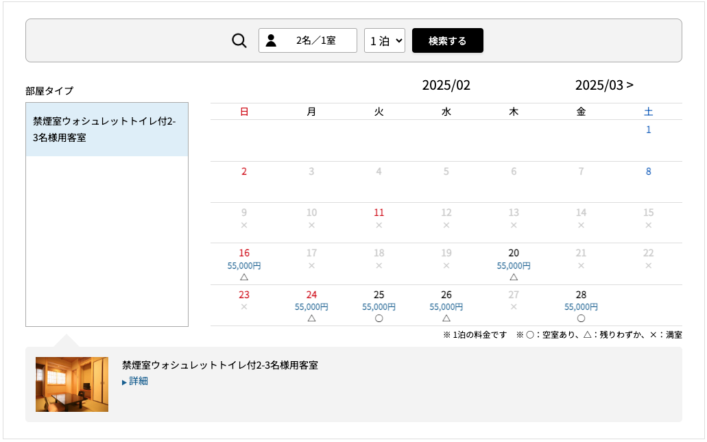 令和7年2月後半の予約状況
