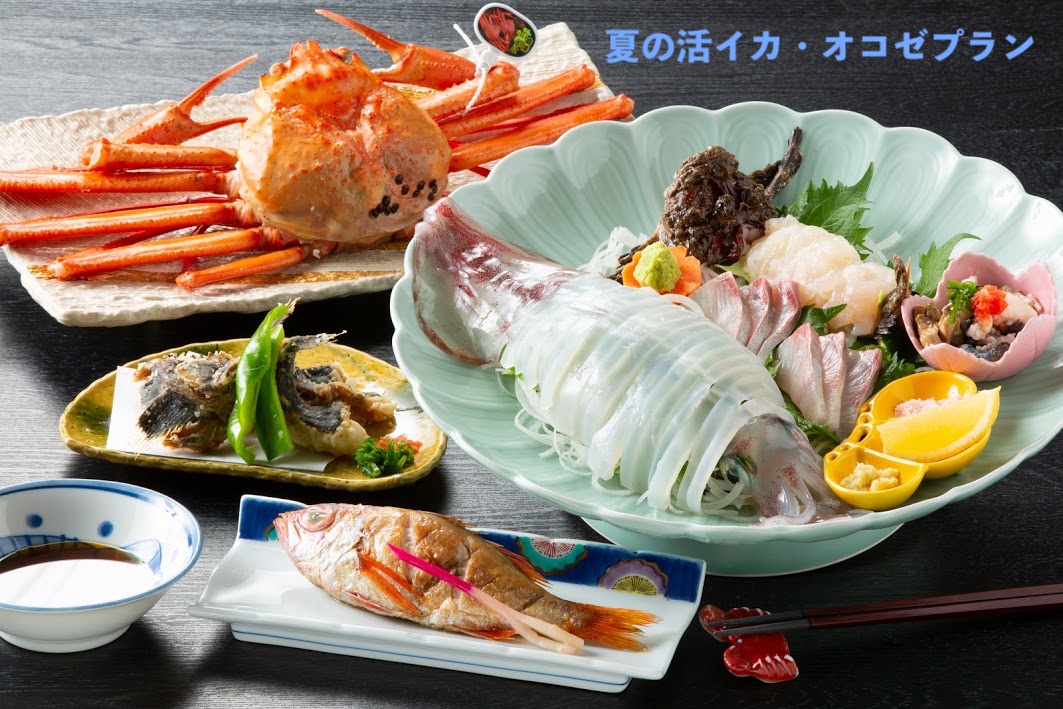 夏の一番人気!活イカ&オコゼプラン