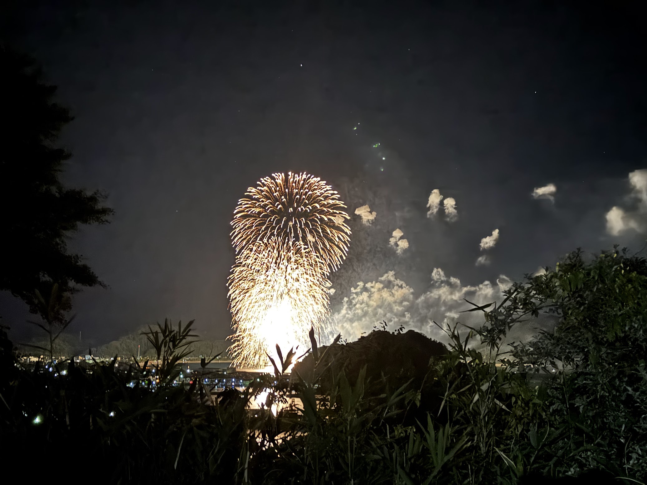 高台から遠目に香住会場花火を眺める（２）