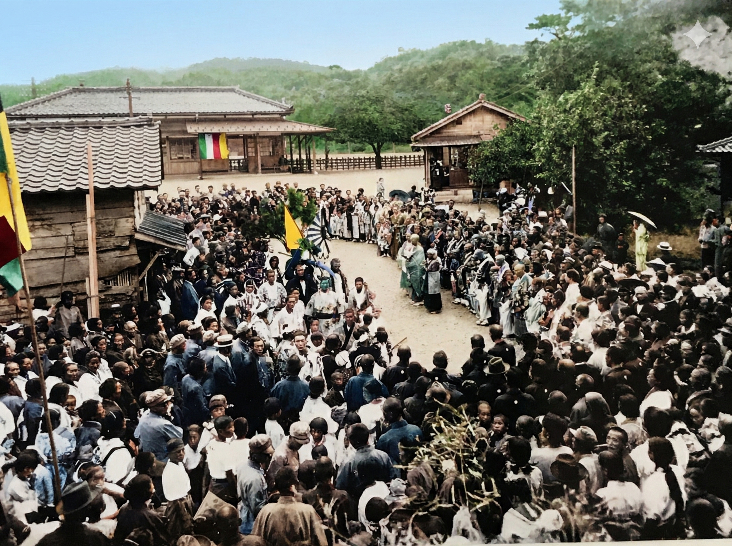 昭和11年佐津駅前、生成AIでカラー写真化