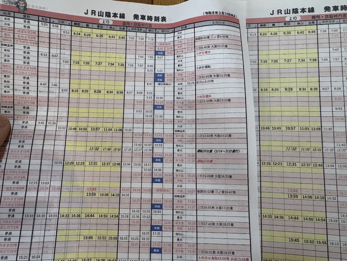 令和8年度と7年度の時刻比較（上り）