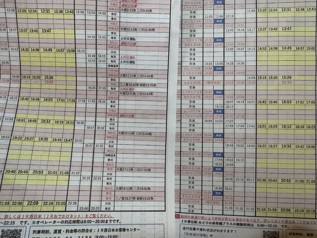 令和8年度と7年度の時刻比較（下り）