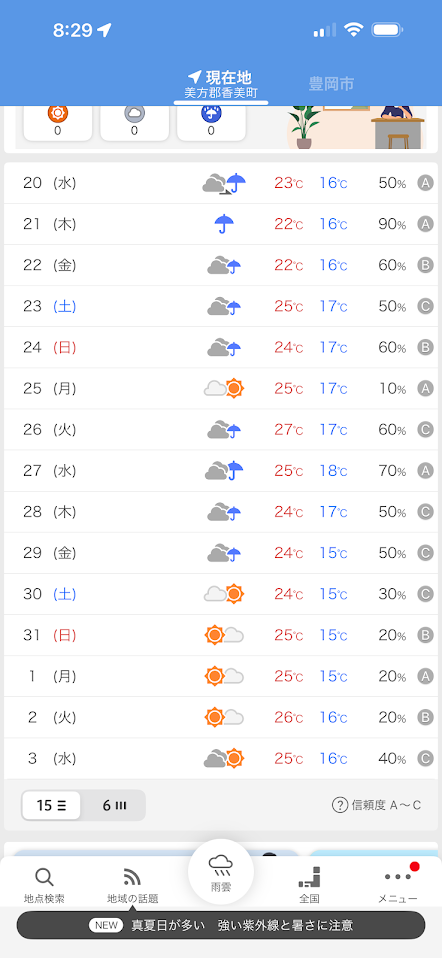 月末までお天気は悪いが月末月初はまたお天気が良くなる予想